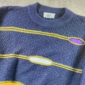 Jed North Textured Blue Sweater with Yellow and Purple Stripes